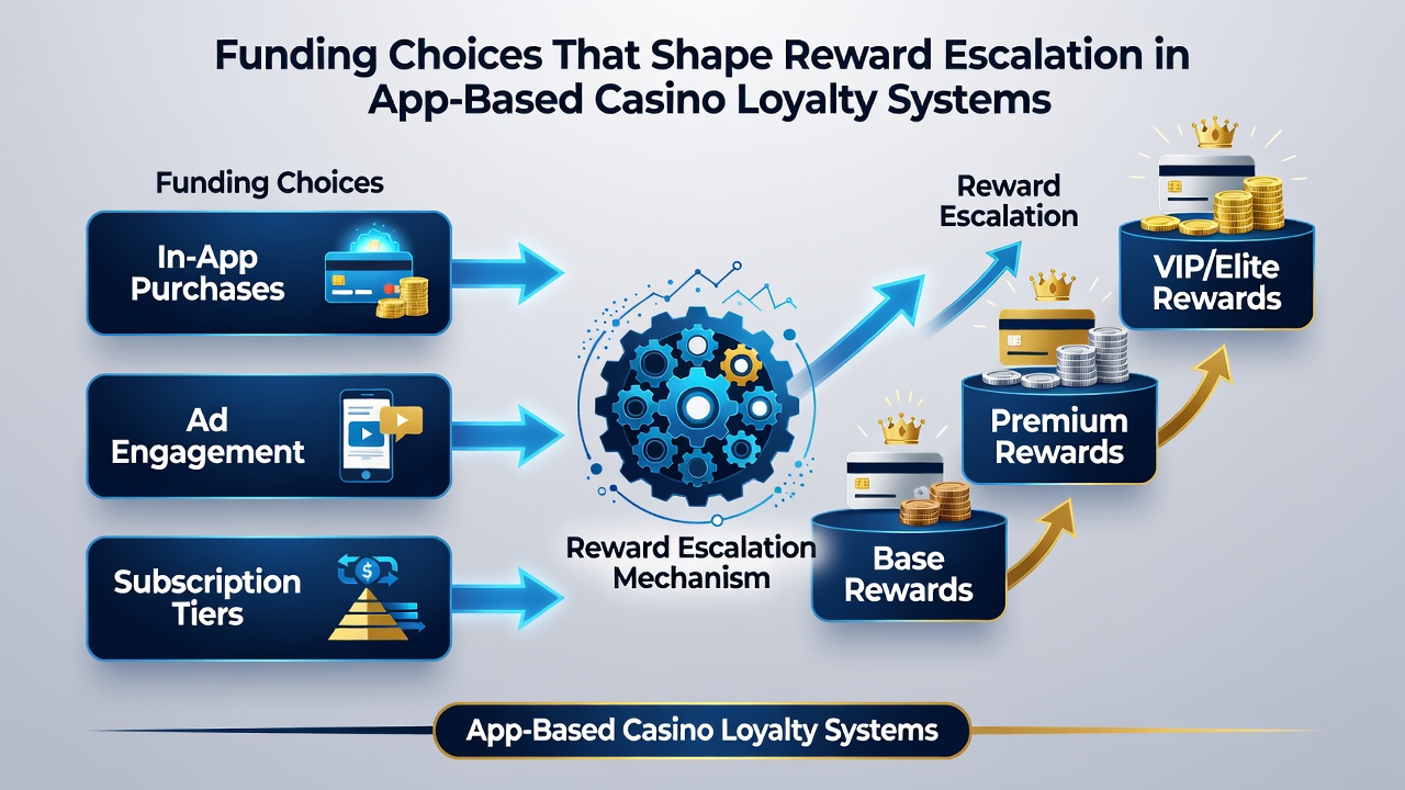Grafik zur Punkteakkumulation und VIP-Eskalation abhängig von unterschiedlichen Finanzierungsquellen in Casino-Apps