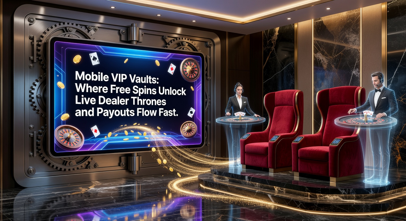 Smartphone mit leuchtendem VIP-Tresor-Symbol und drehenden Freispiel-Rädern vor einem Live-Dealer-Tisch im Hintergrund